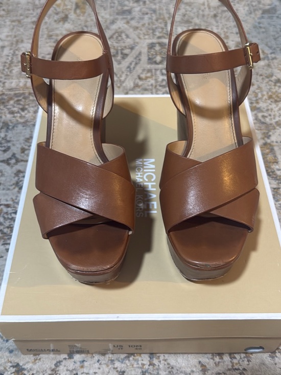 Michael Kors Shoes - Michael Kors Brown Leather Cross-Strap Platform Sandals
